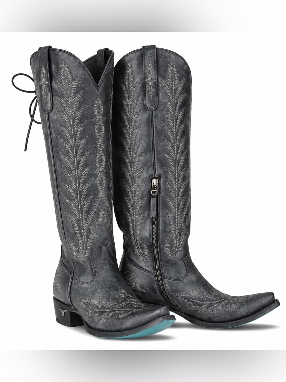 Lane Lexington Knee High Corset Boots – Distressed Black – Discontinued Color!!